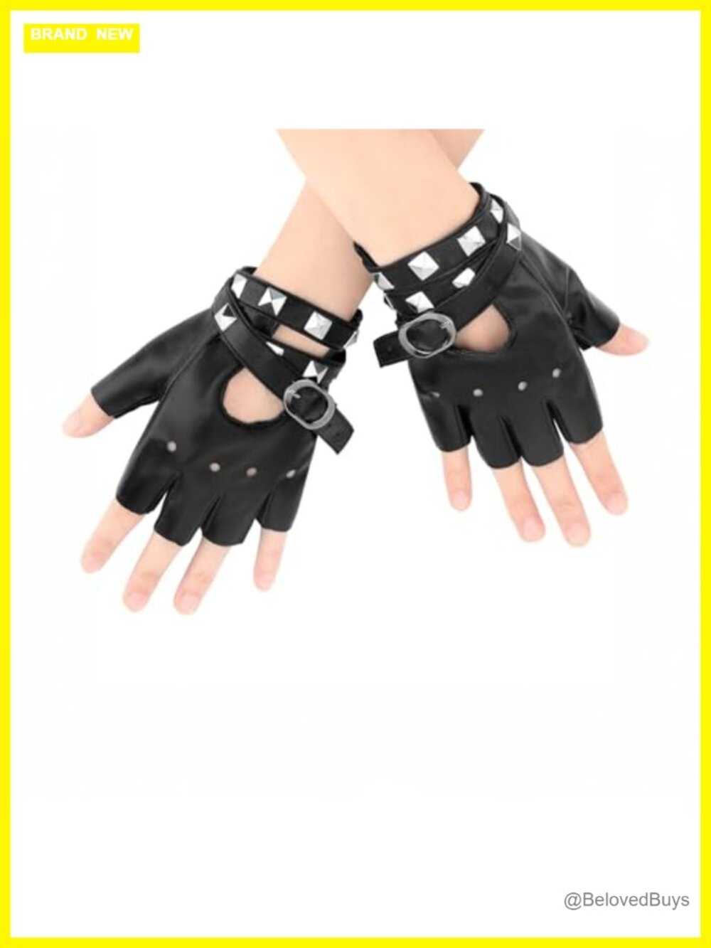 Faux Leather Fingerless Gloves for Women Biker Driving Punk Cyberpunk Goth